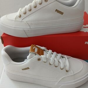 Puma White Low-Top Sneakers with Gold Accents